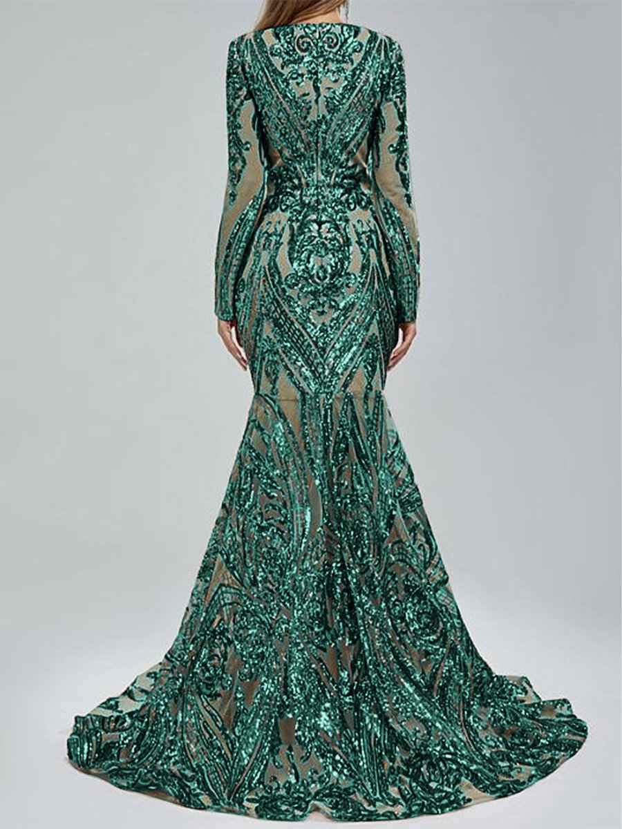 Terracotta V-Neck Trumpet/Mermaid Floor Length Formal Dresses main image 1