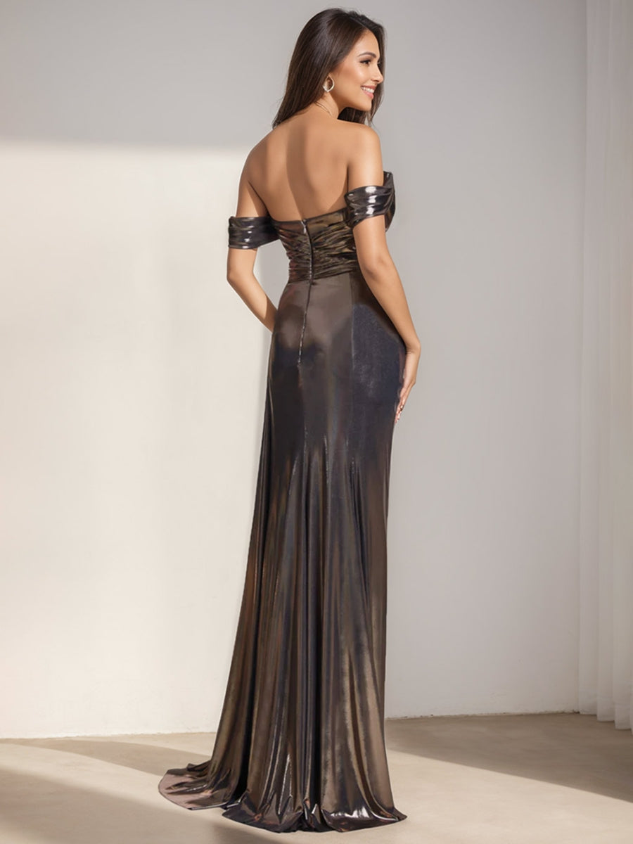 Mermaid/Trumpet Off-the-shoulder Ruched Evening Dresses with Split Side & Rhinestone