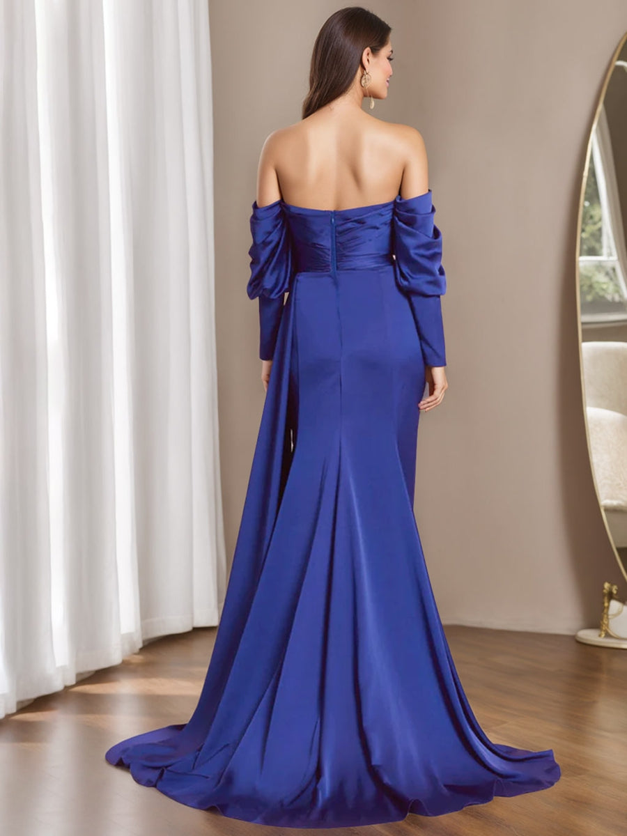 Mermaid/Trumpet Off-the-shoulder Long Sleeves Ruched Evening Dresses with Split Side