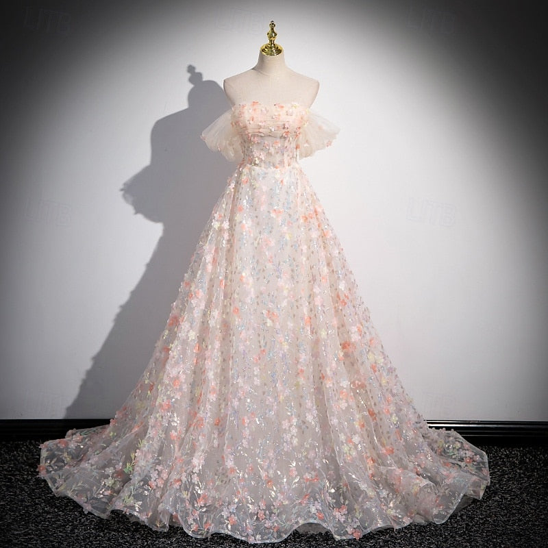 A-Line/Princess Tulle Sheer Neck Long Sleeves Wedding Dresses with Lace  Appliques