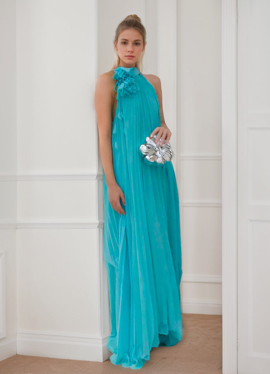 A-Line/Princess Halter Neck Sleeveless Chiffon Prom Dresses with Flowe
