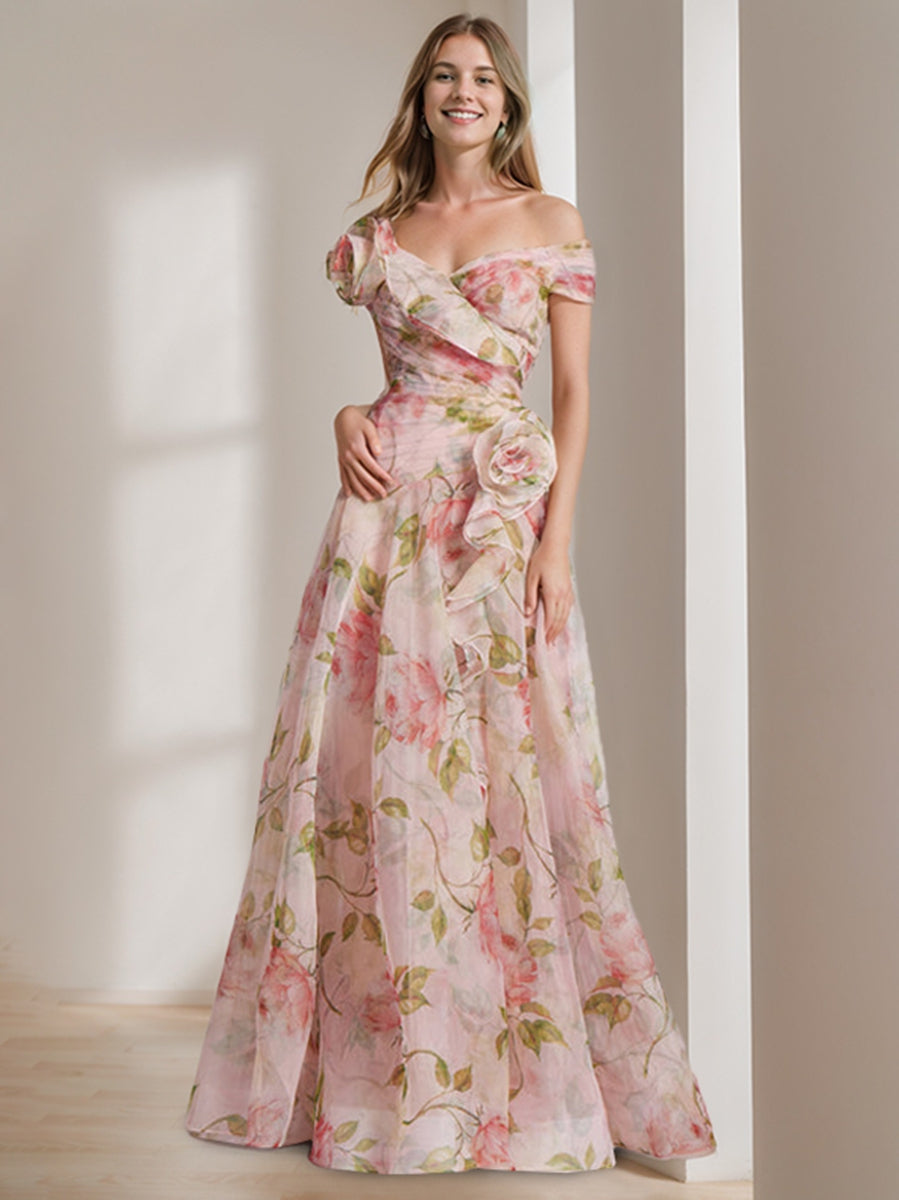 Women's Floral Prom Dresses 2026 A-Line/Princess Off-The-Shoulder Floor-Length Formal Wedding Guest Ball Gowns Plus Size Women's Floral Prom Dresses 2026 A-Line/Princess Off-The-Shoulder Floor-Length Formal Wedding Guest Ball Gowns Plus Size