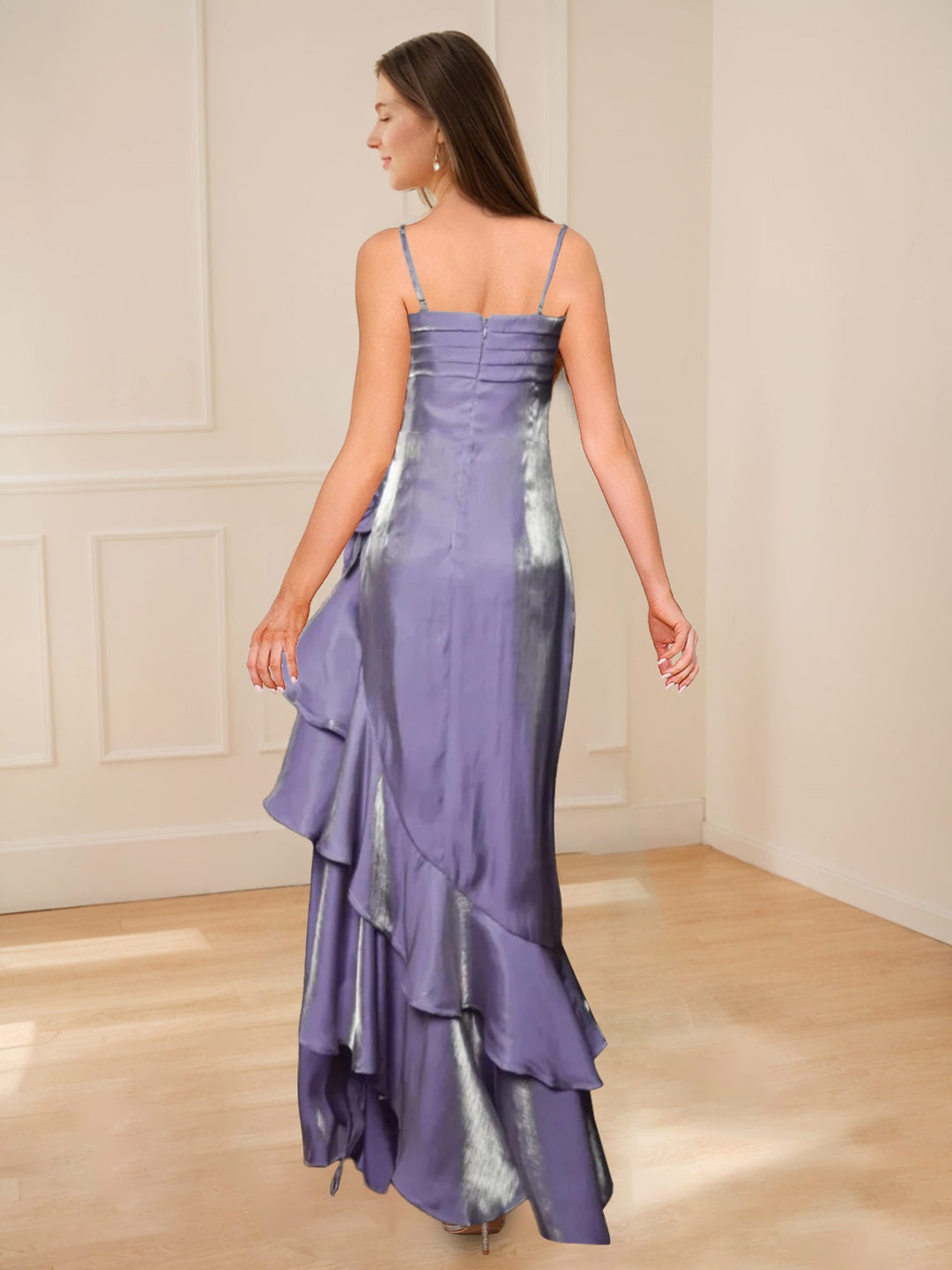 purple asymmetrical prom dress Mermaid Strapless Asymmetrical Beaded Long Prom Dress with Slit, Pink / 12