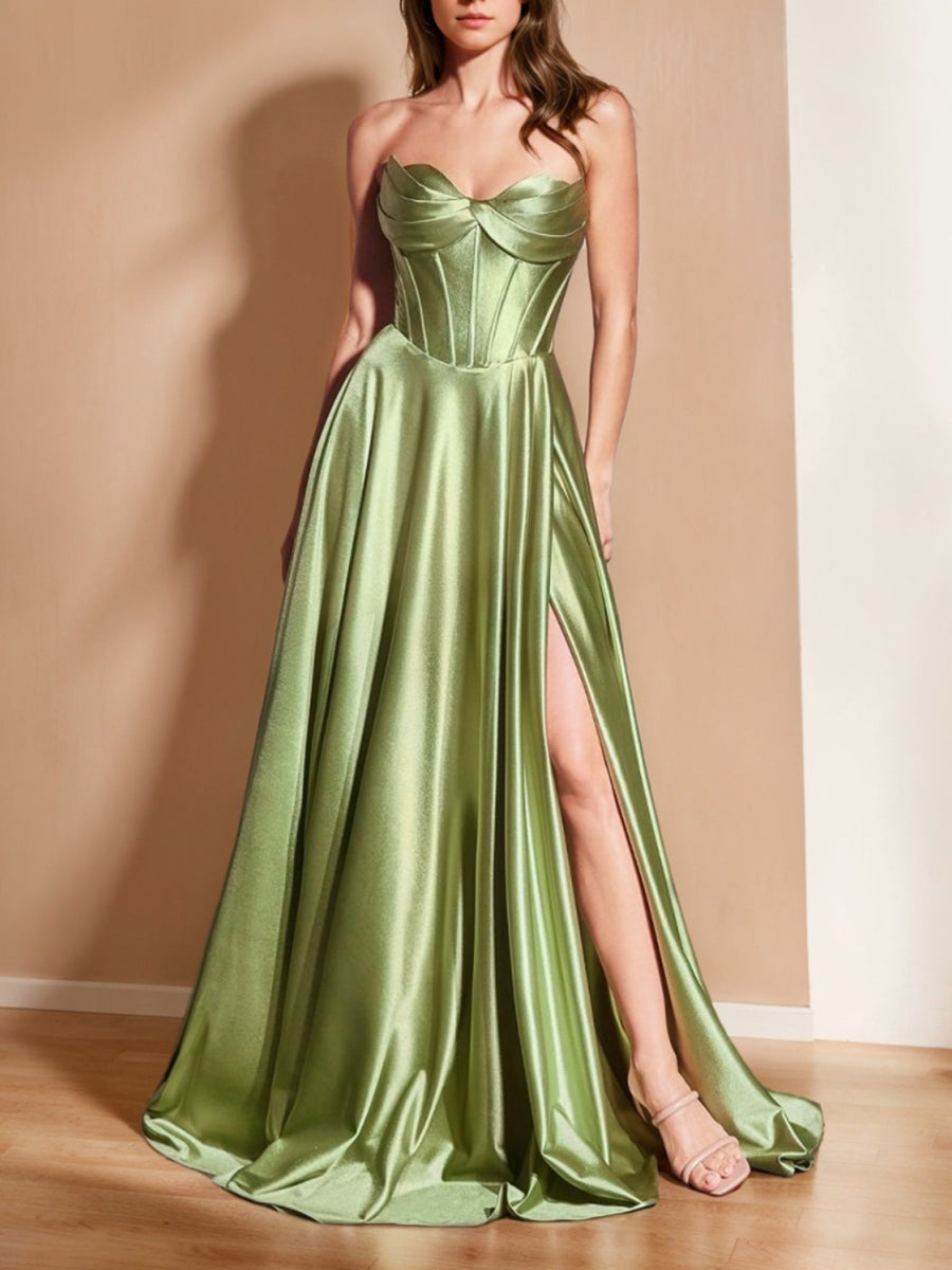 Sage Prom Ball Gowns Satin for Women A-Line/Princess Strapless Sweetheart Sleeveless Formal Evening Dresses, As Pic