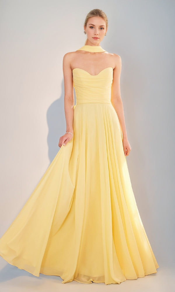 A-Line/Princess Strapless Sweetheart Backless Floor-Length Prom Dresses with Ribbon & Lace-up