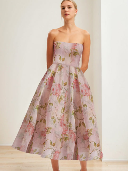 Chiffon A-Line/Princess Strapless Tea-Length Cocktail Dresses for Women main image 1