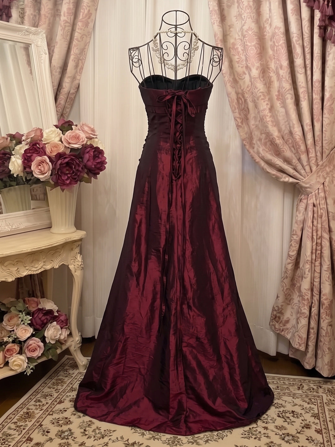 Trumpet/Mermaid Strapless Sleeveless Floor-Length Taffeta Prom Dresses with Flowers & Ruffles