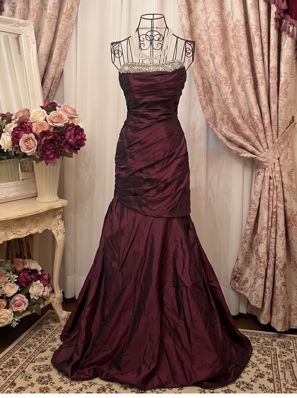 Trumpet/Mermaid Strapless Sleeveless Floor-Length Taffeta Prom Dresses with Ruffles & Sequins