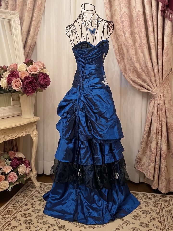 A-Line/Princess Sweetheart Sleeveless Floor-Length Taffeta Lace Prom Dresses with Ruffles & Appliques