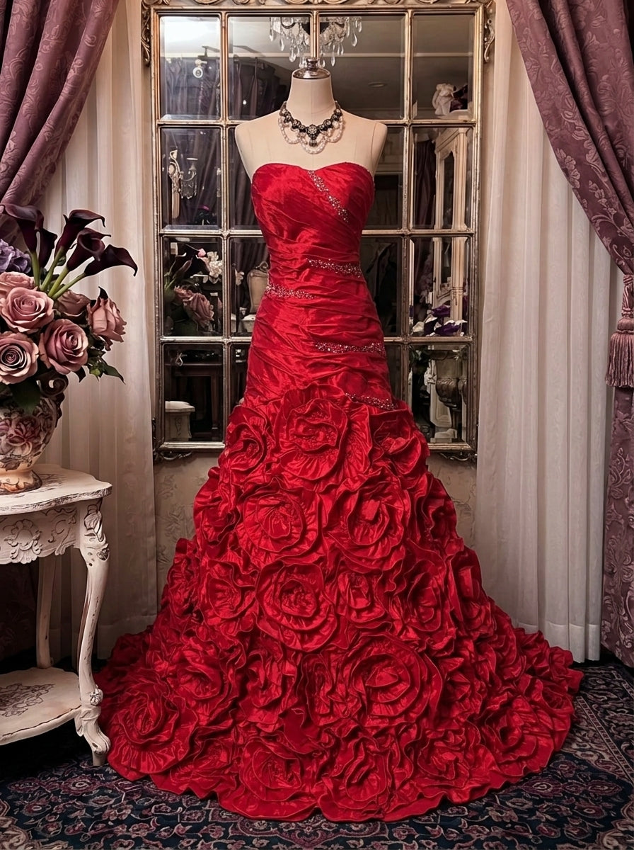 A-Line/Princess Sweetheart Sleeveless Floor-Length Taffeta Prom Dresses with Ruffles & Sequins