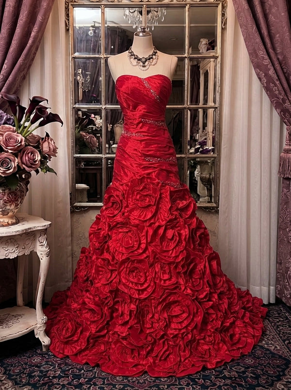A-Line/Princess Sweetheart Sleeveless Floor-Length Taffeta Prom Dresses with Ruffles & Sequins
