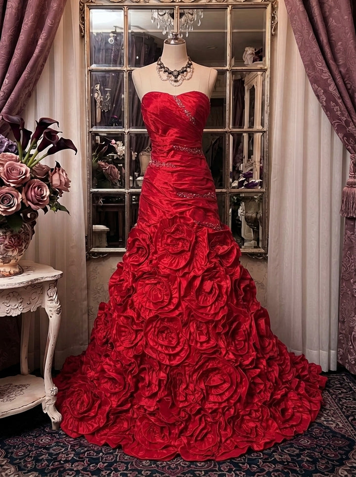 A-Line/Princess Sweetheart Sleeveless Floor-Length Taffeta Prom Dresses with Ruffles & Sequins