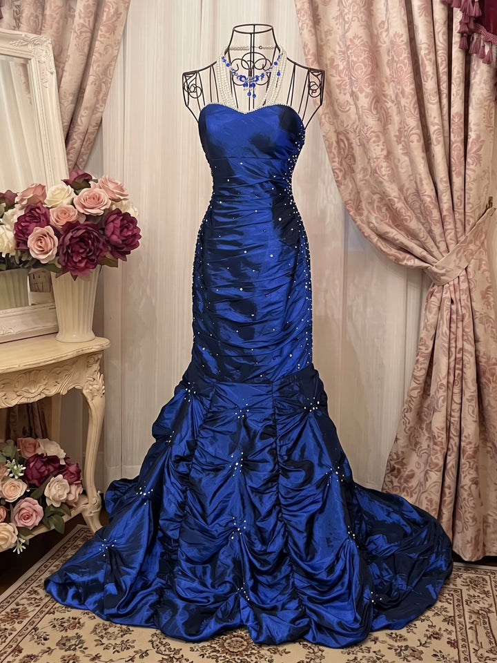 Trumpet/Mermaid Sweetheart Sleeveless Floor-Length Taffeta Prom Dresses with Beading