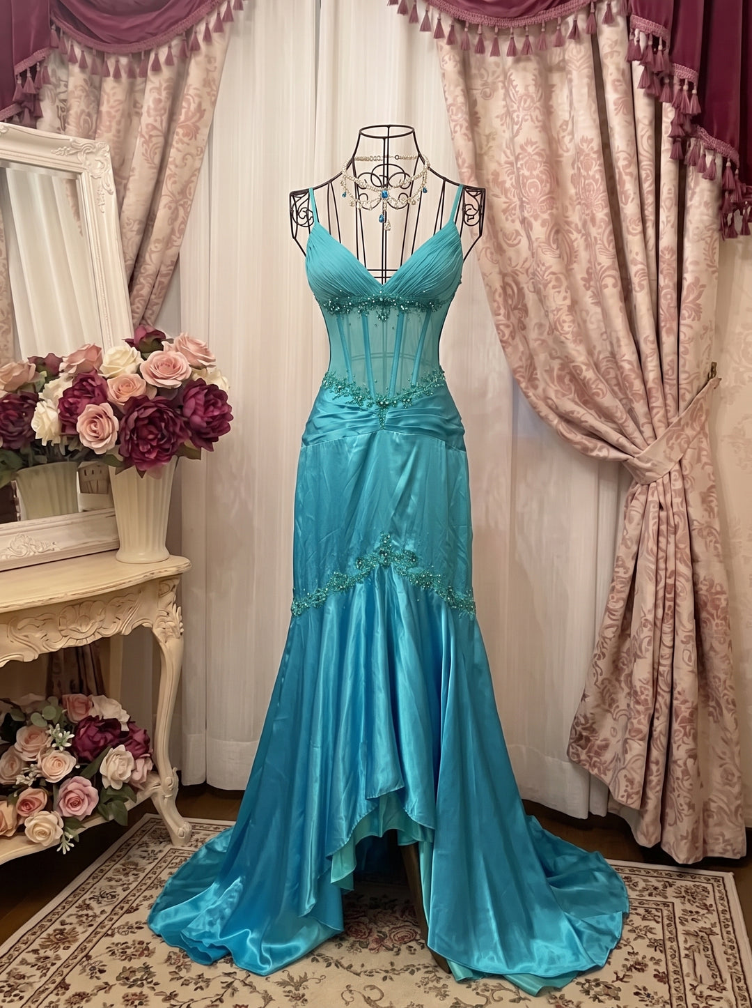 A-Line/Princess V-Neck Spaghetti Straps Sleeveless Asymmetrical Taffeta Prom Dresses with Ruffles & Sequins