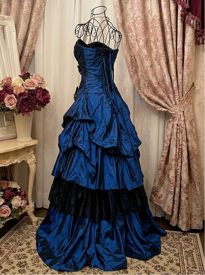 A-Line/Princess Sweetheart Sleeveless Floor-Length Taffeta Lace Floral Prom Dresses with Ruffles, Appliques & Flowers