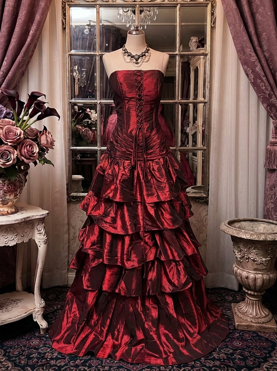 A-Line/Princess Strapless Sleeveless Floor-Length Taffeta Prom Dresses with Ruffles