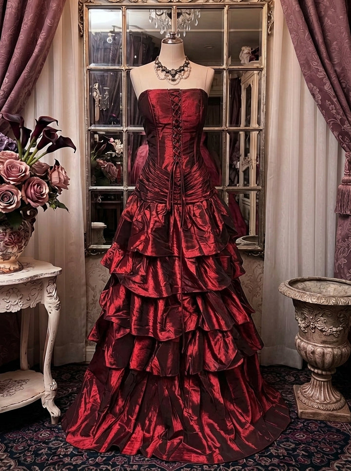 A-Line/Princess Strapless Sleeveless Floor-Length Taffeta Prom Dresses with Ruffles