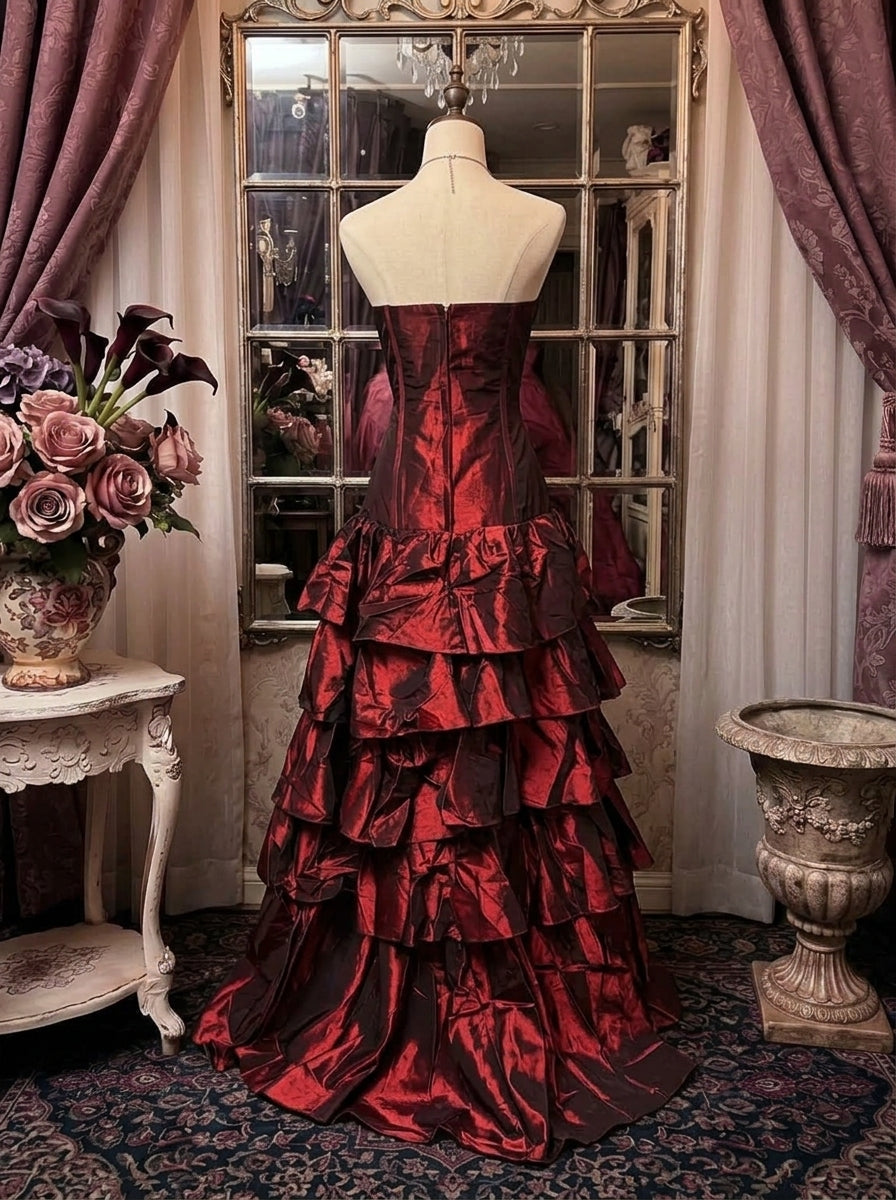 A-Line/Princess Strapless Sleeveless Floor-Length Taffeta Prom Dresses with Ruffles