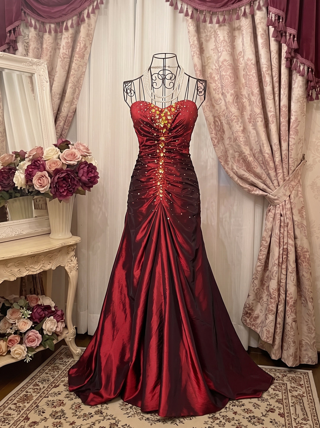 A-Line/Princess Sweetheart Sleeveless Floor-Length Taffeta Unique Prom Dresses with Ruffles & Hot Diamond