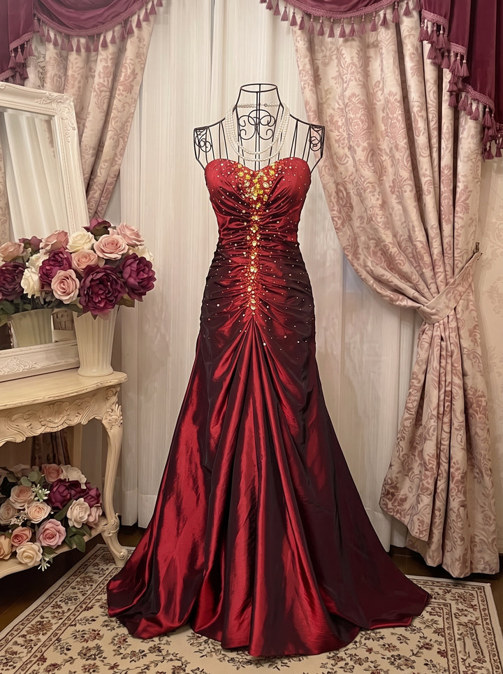 A-Line/Princess Sweetheart Sleeveless Floor-Length Taffeta Unique Prom Dresses with Ruffles & Hot Diamond