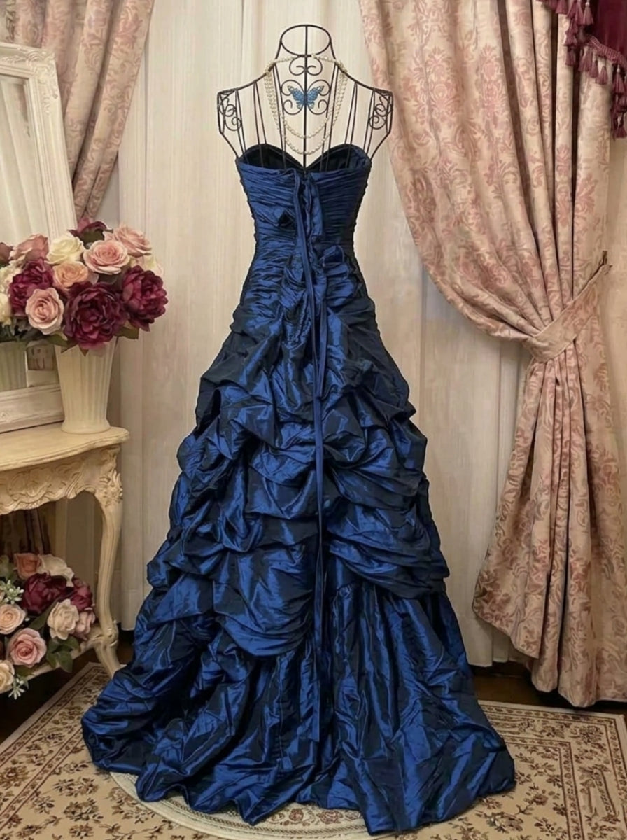 A-Line/Princess Sweetheart Sleeveless Floor-Length Taffeta Unique Prom Dresses with Ruffles & Sequins