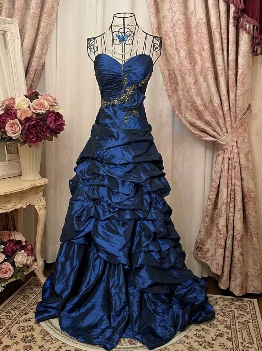 A-Line/Princess Sweetheart Sleeveless Floor-Length Taffeta Unique Prom Dresses with Ruffles & Sequins