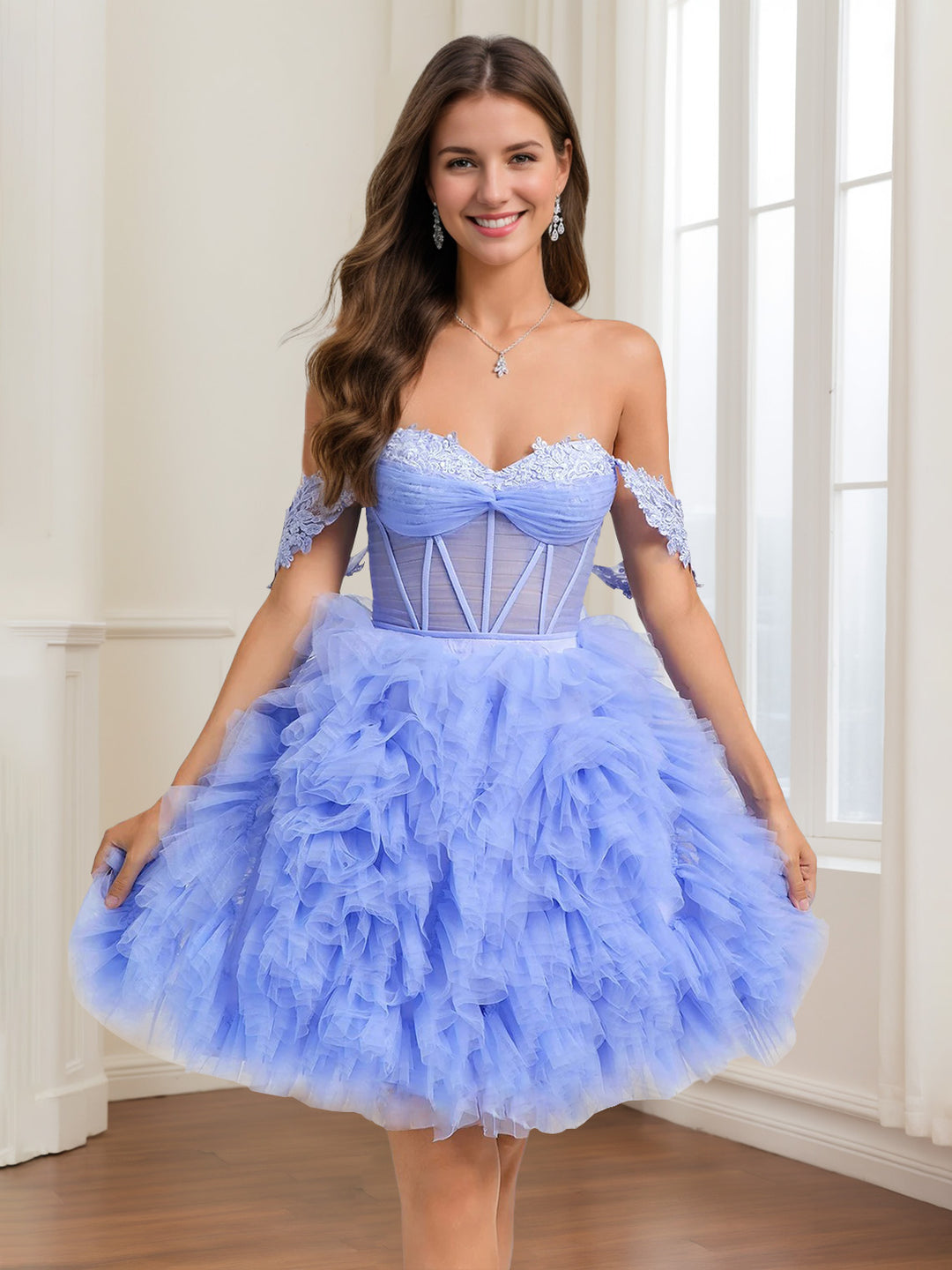 A-Line/Princess Sweetheart Ruched Short/Mini Homecoming Dresses with L - Mondressy A-Line/Princess Sweetheart Ruched Short/Mini Homecoming Dresses with L - Mondressy