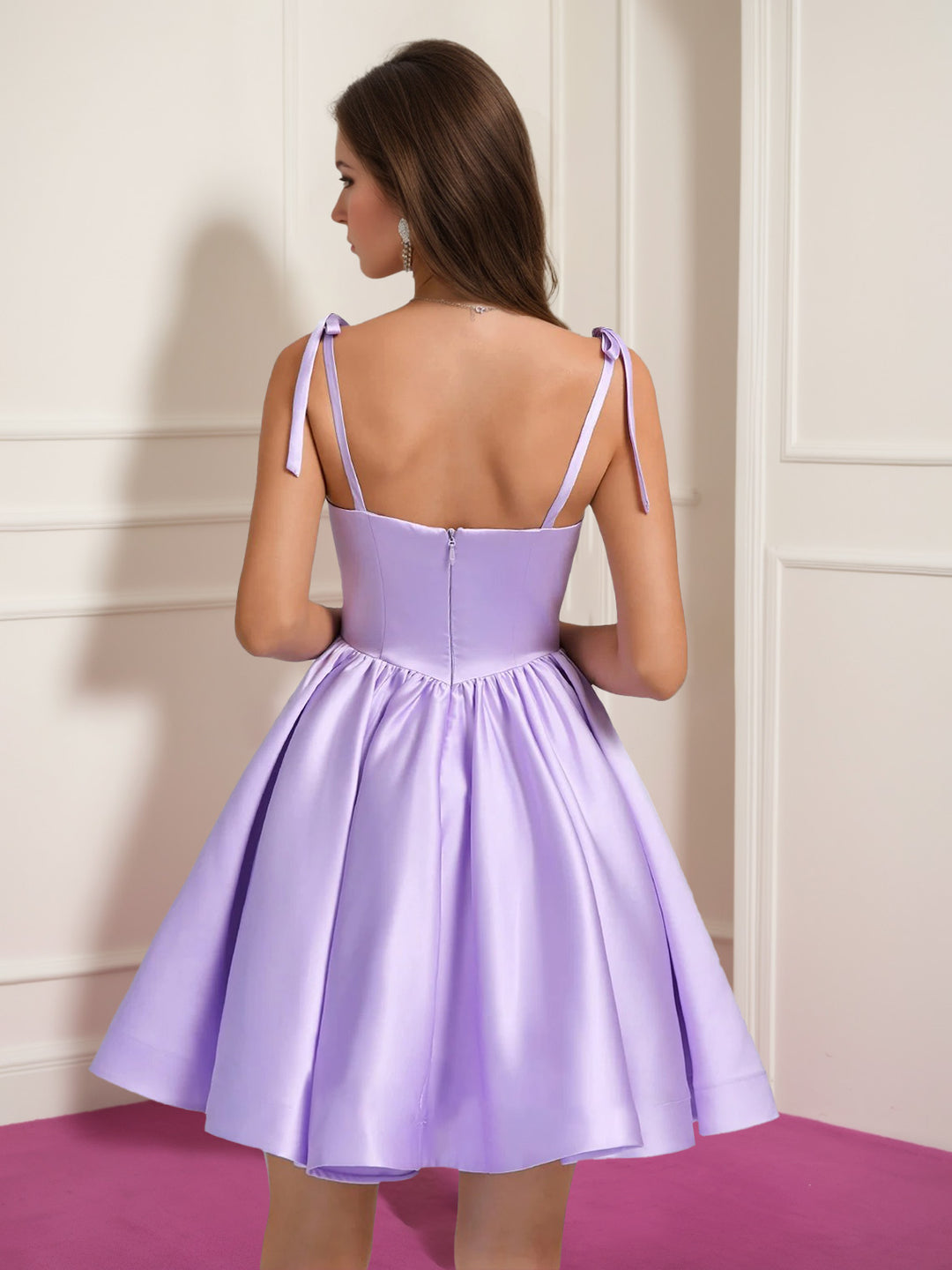 A-Line/Princess Spaghetti Straps Sleeveless Short/Mini Homecoming Dresses with Tiered Tulle & Rhinestones & Lace-Up, Lilac A-Line/Princess Spaghetti Straps Sleeveless Short/Mini Homecoming Dresses with Tiered Tulle & Rhinestones & Lace-Up, Lilac