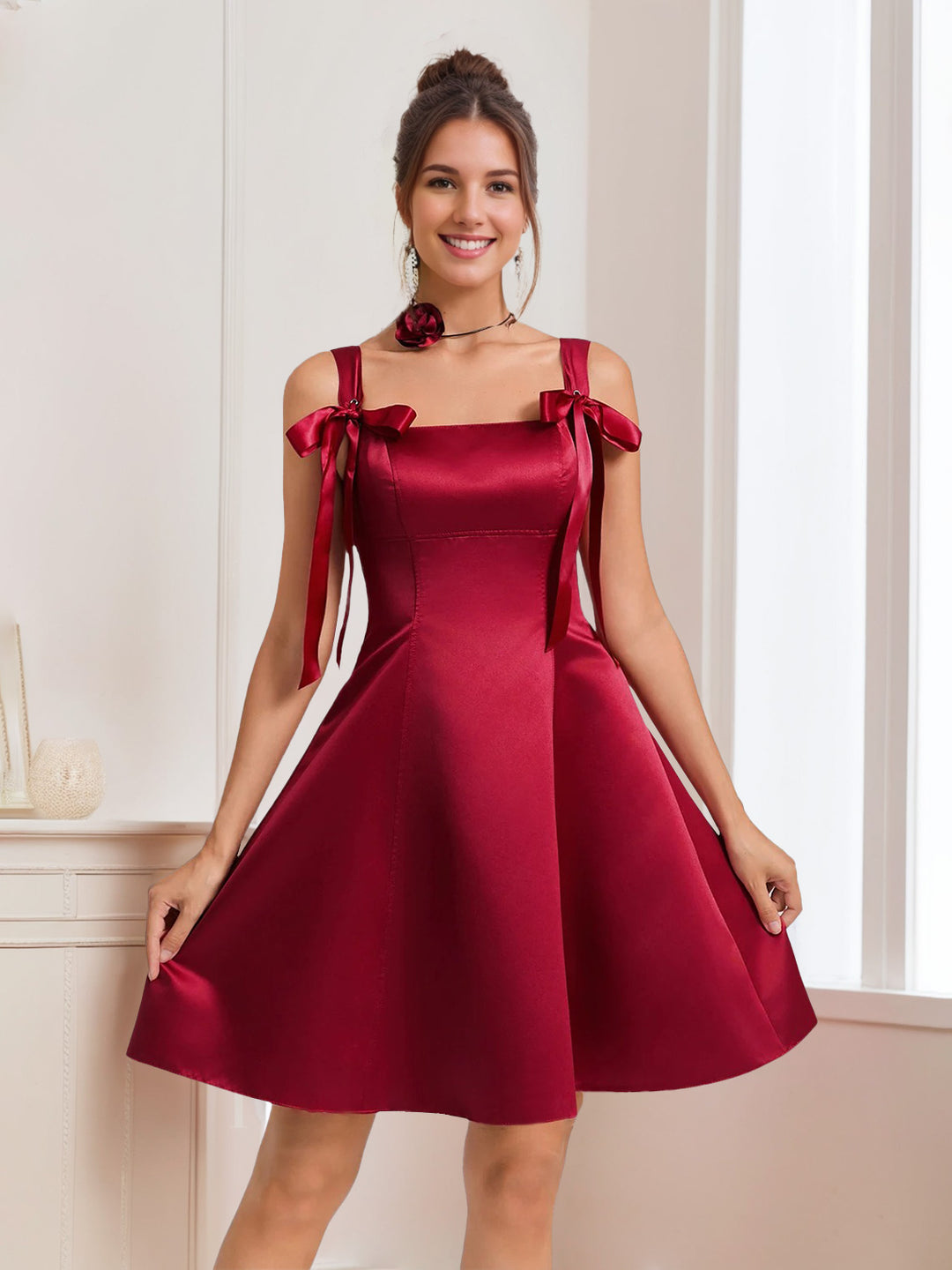 A-Line/Princess Spaghetti Straps Sleeveless Short/Mini Homecoming Dresses with Tiered Tulle & Rhinestones & Lace-Up, Burgundy A-Line/Princess Spaghetti Straps Sleeveless Short/Mini Homecoming Dresses with Tiered Tulle & Rhinestones & Lace-Up, Burgundy