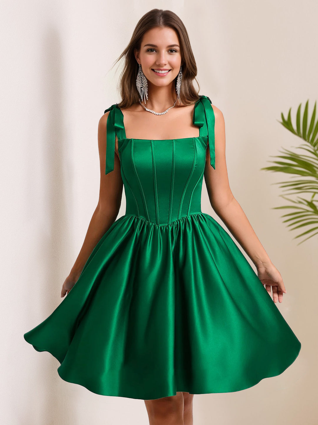 A-Line/Princess Spaghetti Straps Sleeveless Short/Mini Homecoming Dresses with Tiered Tulle & Rhinestones & Lace-Up, Dark Green A-Line/Princess Spaghetti Straps Sleeveless Short/Mini Homecoming Dresses with Tiered Tulle & Rhinestones & Lace-Up, Dark Green