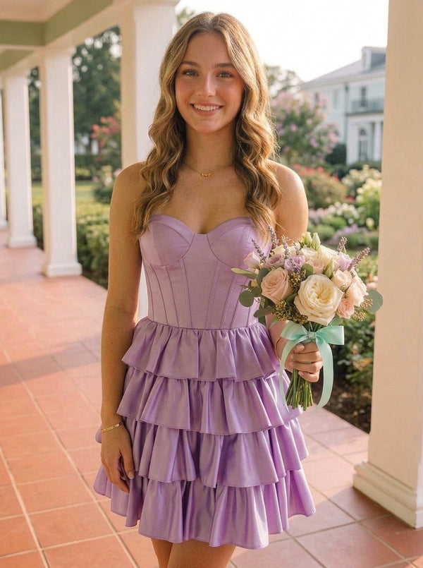 A-Line/Princess Sweetheart Sleeveless Short/Mini Homecoming Dresses with Ruffles