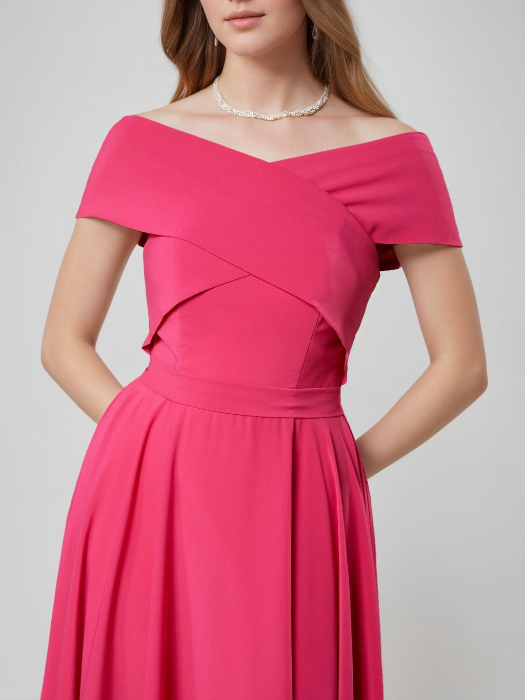 A-Line/Princess Off-the-Shoulder Short Sleeves Tea-Length Pleated Cocktail Dresses