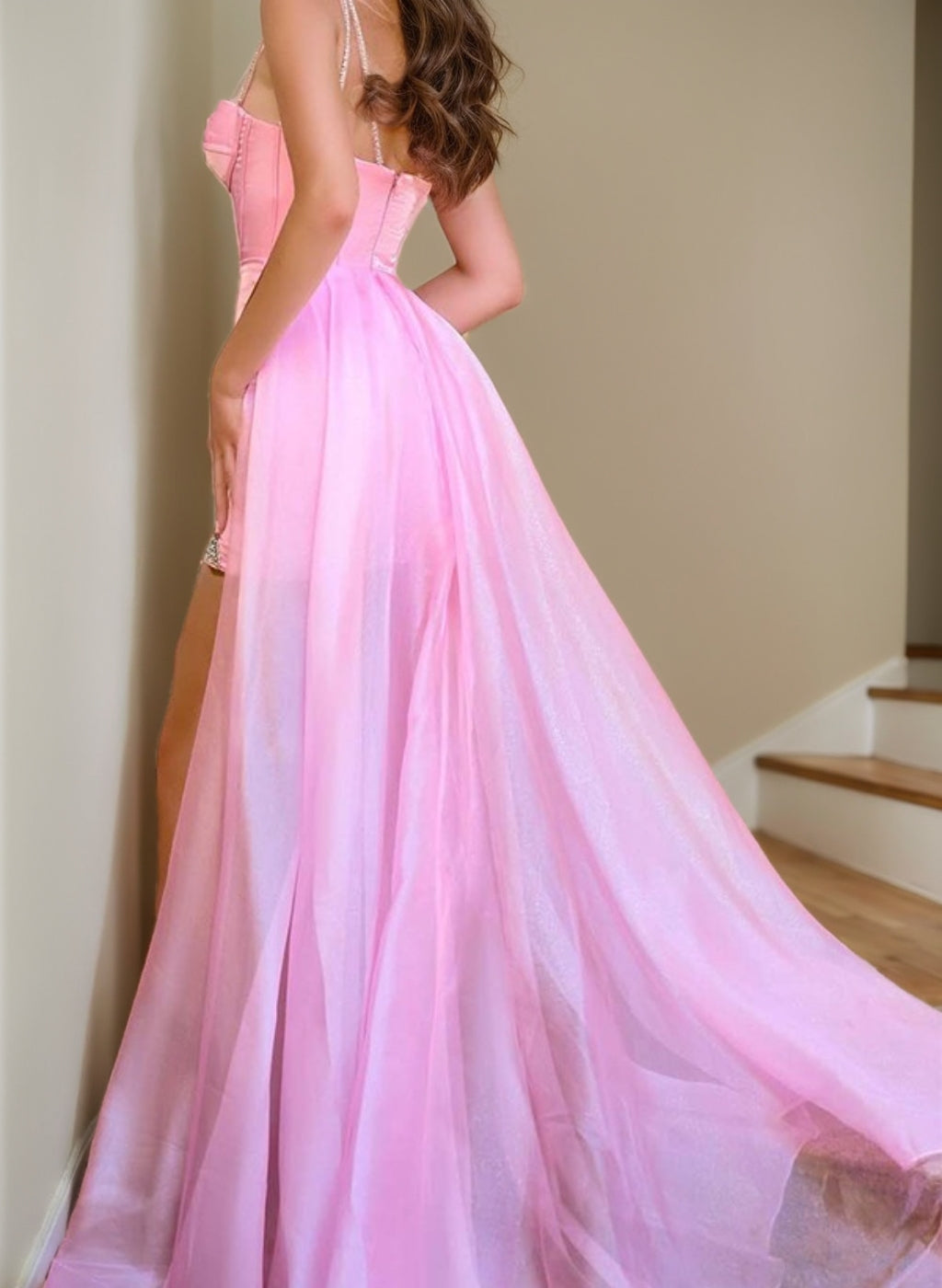 Sheath/Column Spaghetti Straps Sleeveless Short/Mini Homecoming Dresses with Rhinestones & Watteau Train