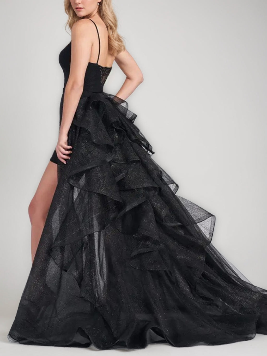 Sheath/Column Square Neck Sleeveless Short/Mini Homecoming Dresses with Detachable Tiered Tulle Watteau Train