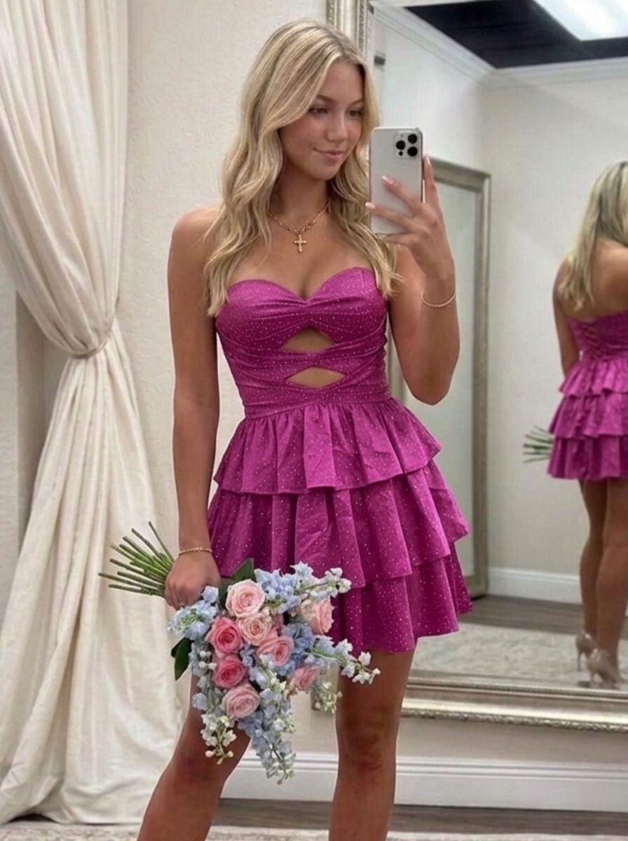 A-Line/Princess Strapless Sleeveless Short/Mini Beaded Homecoming Dresses with Ruffles
