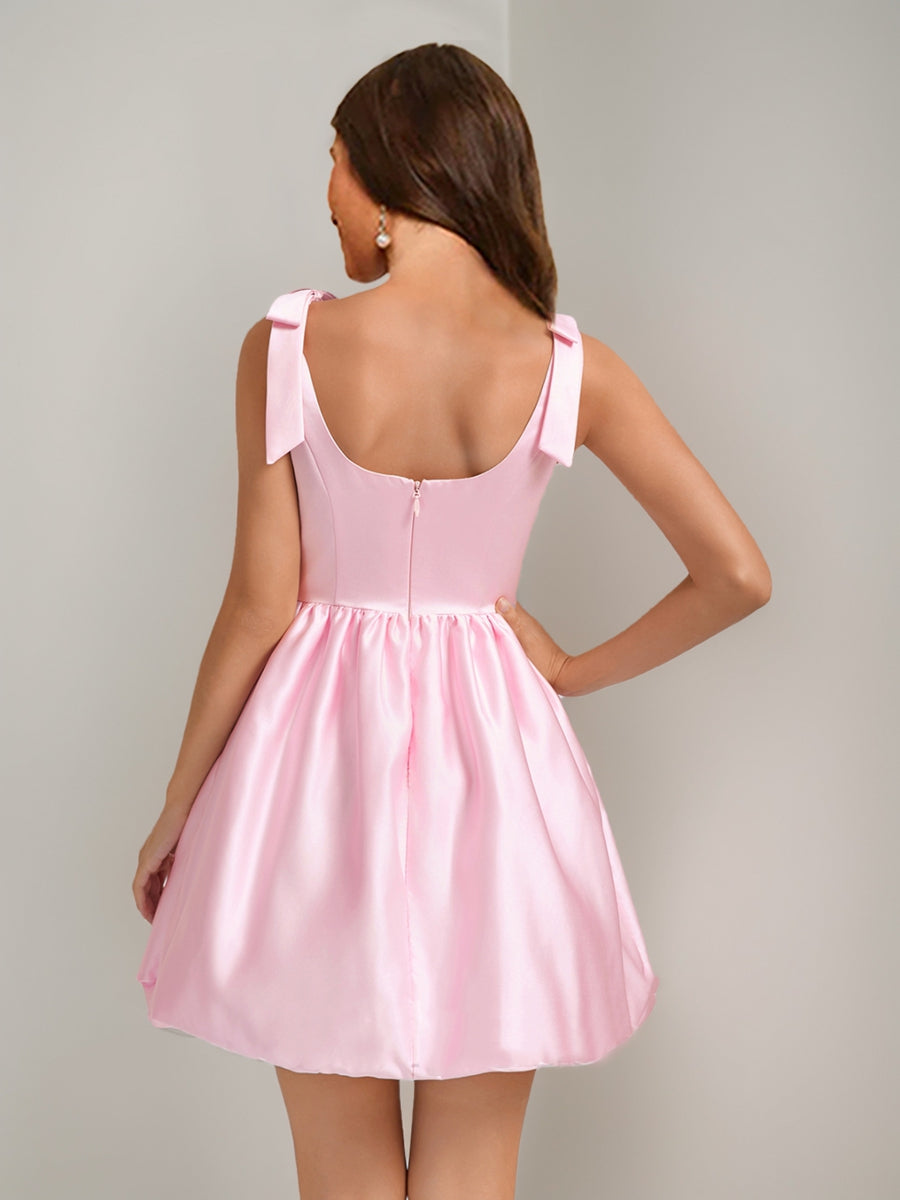 A-Line/Princess Square Sleeveless Short Homecoming Dresses with Bow