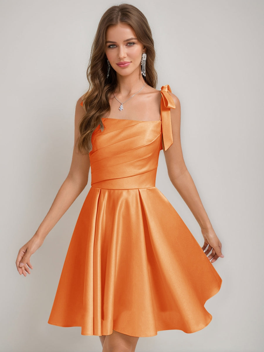 A-Line/Princess Square Pleated Mini Dresses Short Homecoming Dresses w - Mondressy A-Line/Princess Square Pleated Mini Dresses Short Homecoming Dresses w - Mondressy