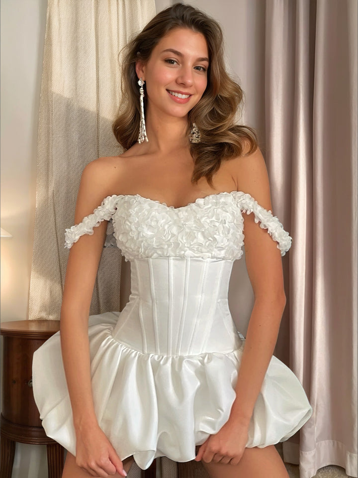 A-Line/Princess Off-the-shoulder Sleeveless Pleated Short/Mini Homecoming Dresses with 3D Flowers