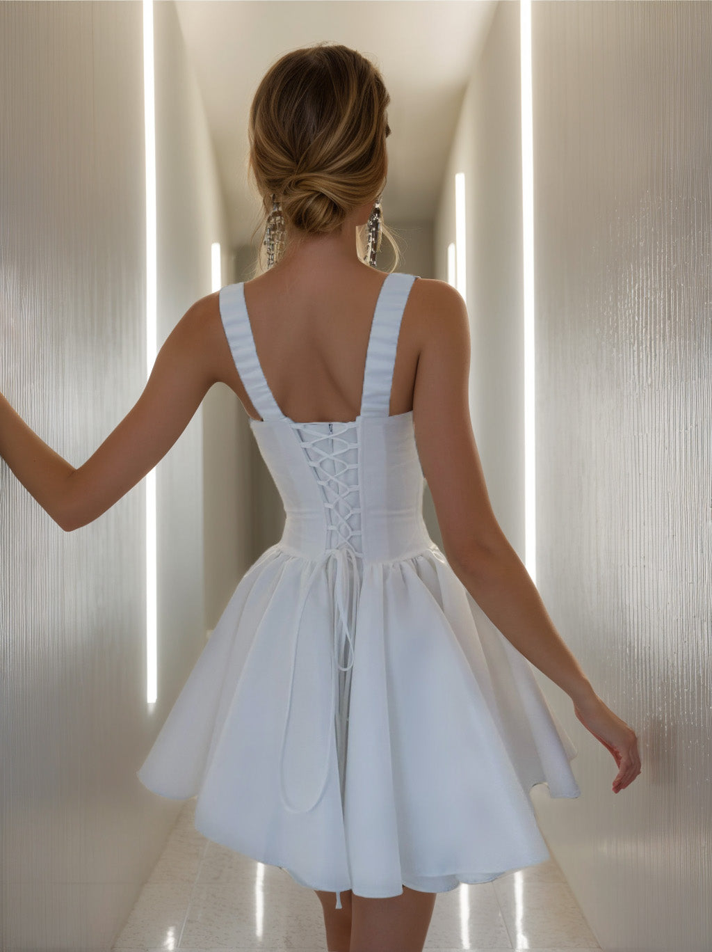 A-Line/Princess Square Neck Sleeveless Pleated Short/Mini Homecoming Dresses with Lace-up