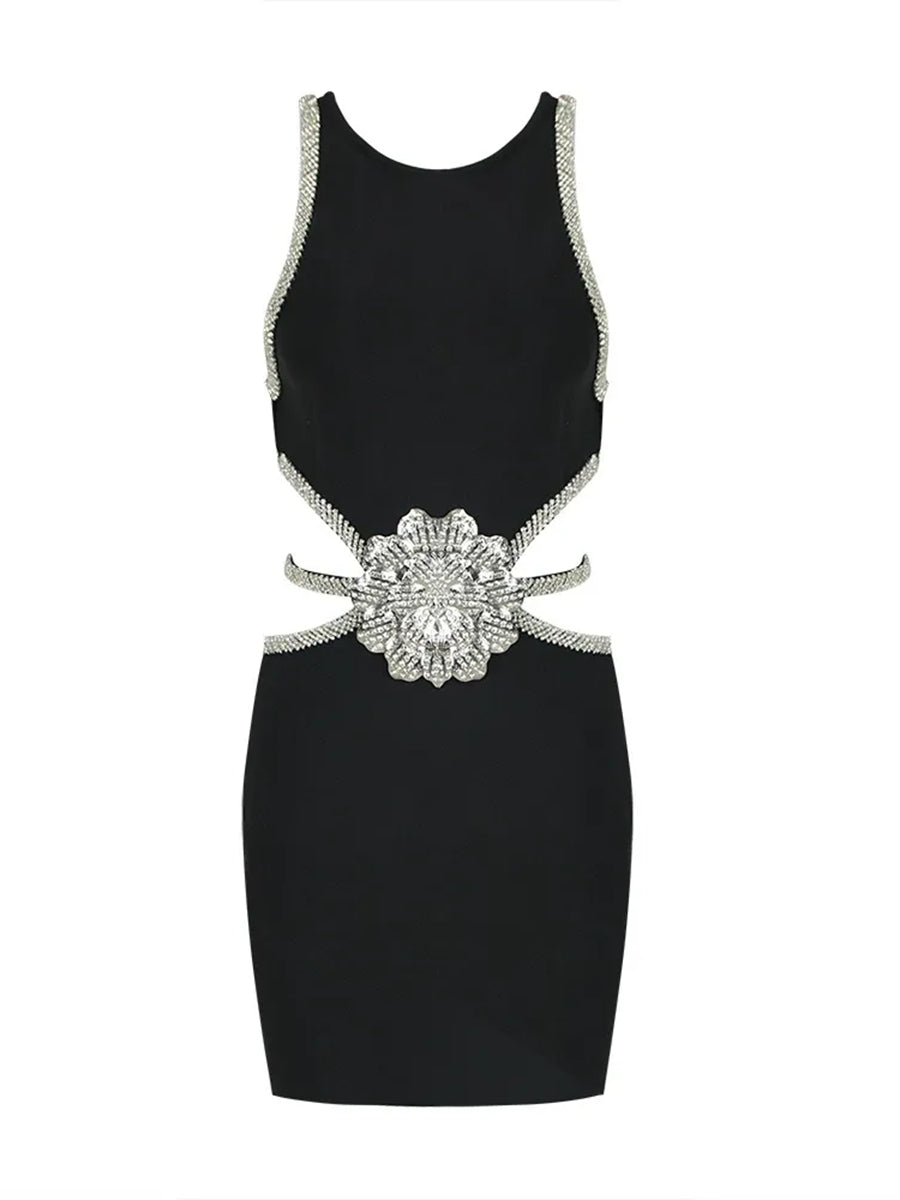 Sheath/Column Scoop Short/Mini Sleeveless Cocktail Dress with Rhinestone & Flower