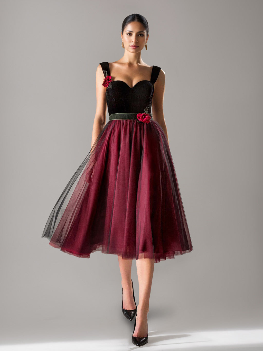 A-Line/Princess Sweetheart Sleeveless Tea Length Cocktail Dresses with Flowers & Sash