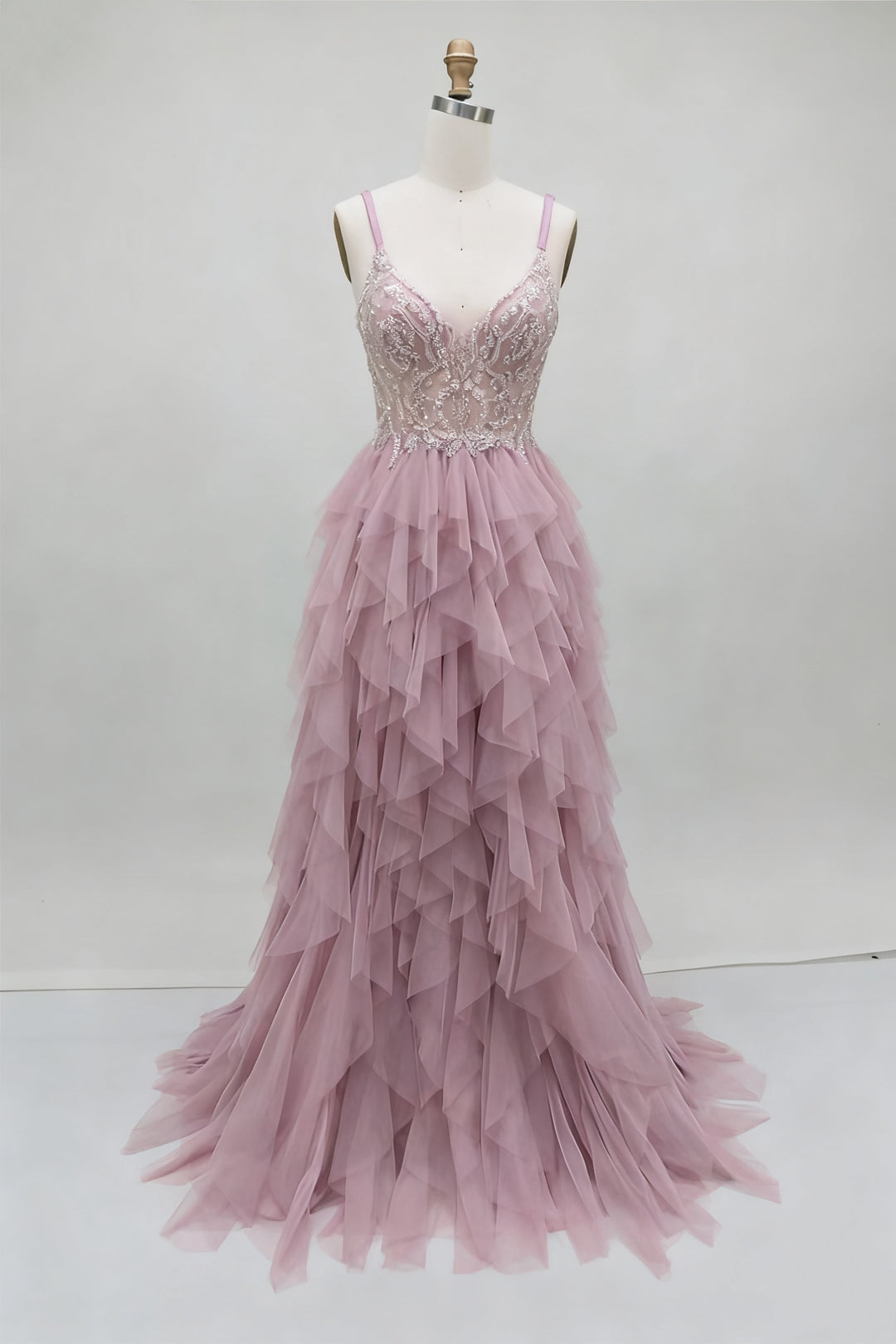 Sheath/Column V-Neck Prom Dresses Lace Sleeveless Sweep Train with Appliques