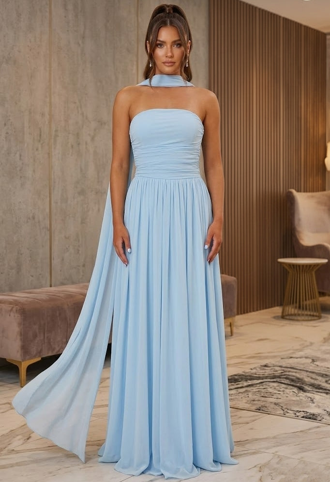 chiffon strapless dress A-Line/Princess Prom Dresses with Scarf Floor-Length Sleeveless Pleated, Sky Blue Fabric_Polyester Size:43L while the fitted bodice Womens Dress Shoes in