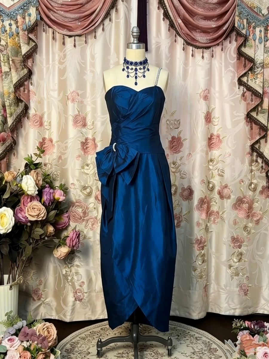 Sheath/Column Single Strap Taffeta Prom Dresses Vintage 80s Iridescent Dress Sleeveless Ankle-Length Bowknot