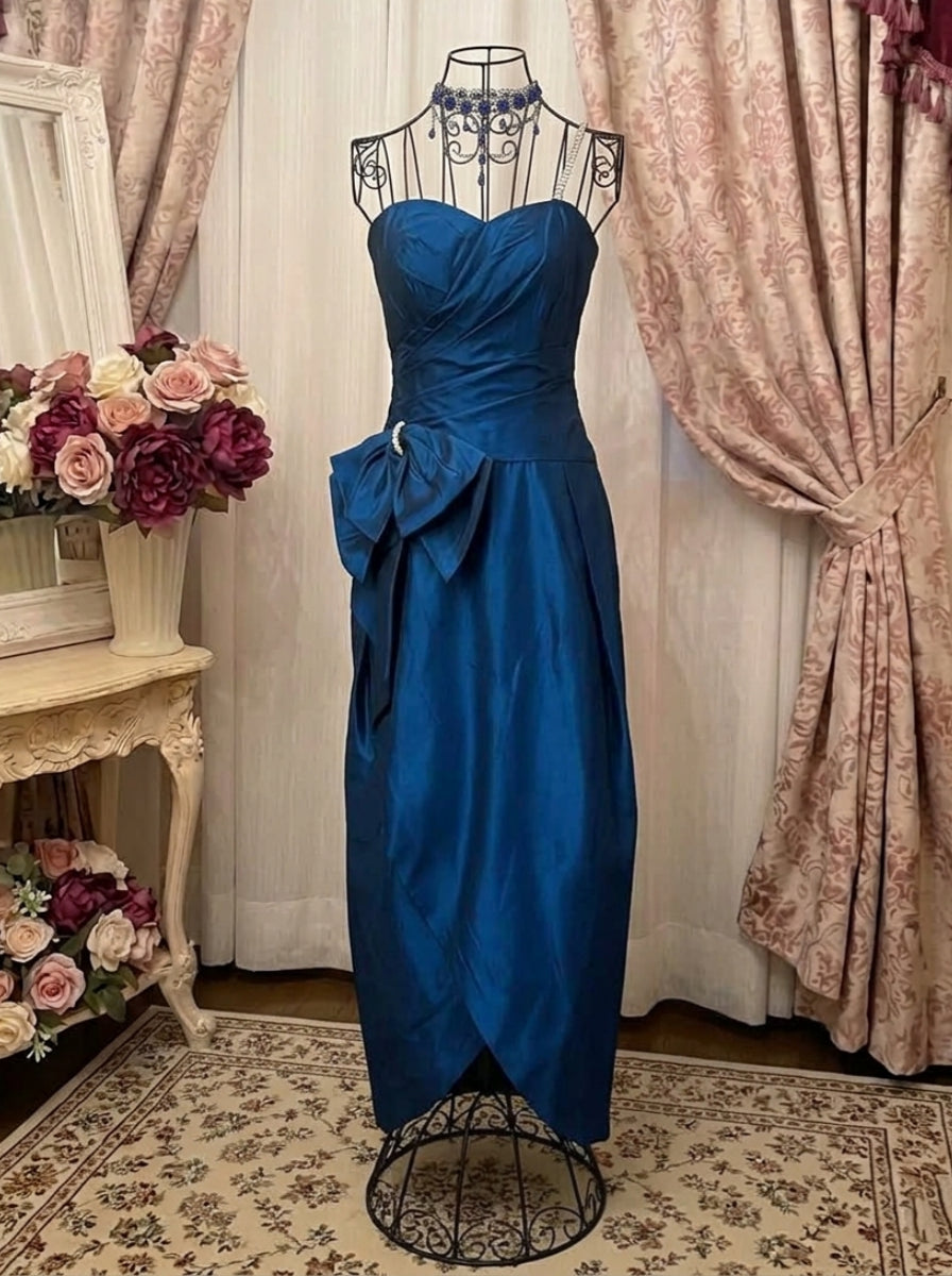 Sheath/Column Single Strap Taffeta Prom Dresses Vintage 80s Iridescent Dress Sleeveless Ankle-Length Bowknot