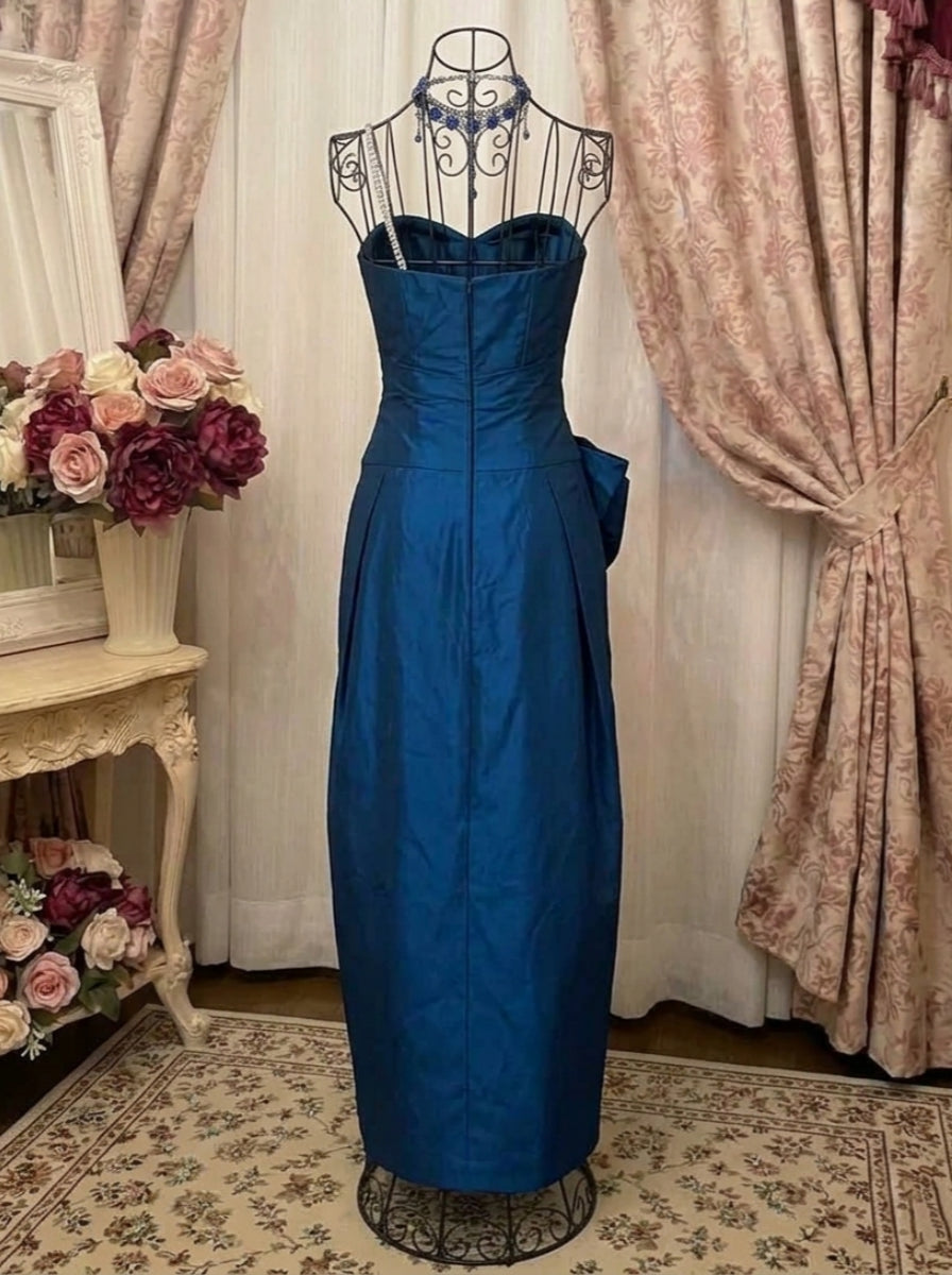 Sheath/Column Single Strap Taffeta Prom Dresses Vintage 80s Iridescent Dress Sleeveless Ankle-Length Bowknot