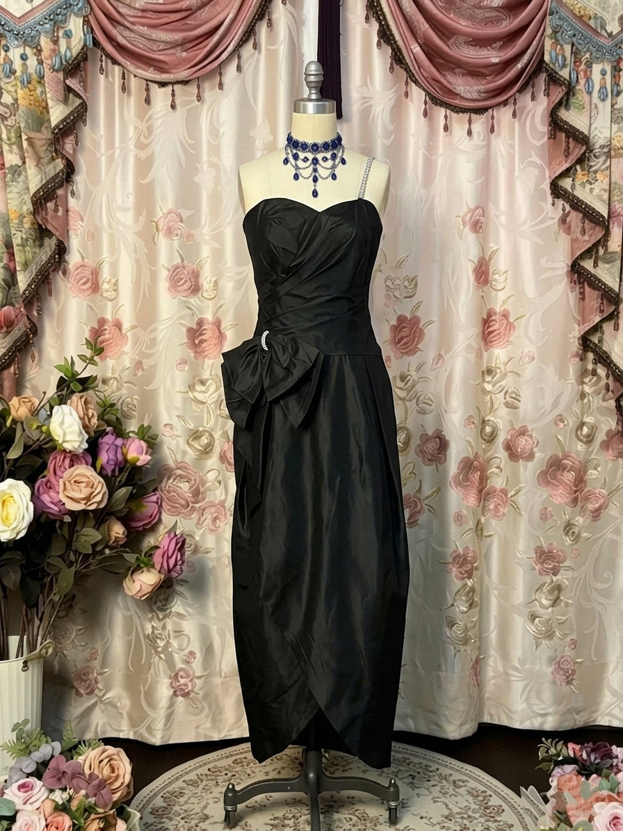 Sheath/Column Single Strap Taffeta Prom Dresses Vintage 80s Iridescent Dress Sleeveless Ankle-Length Bowknot