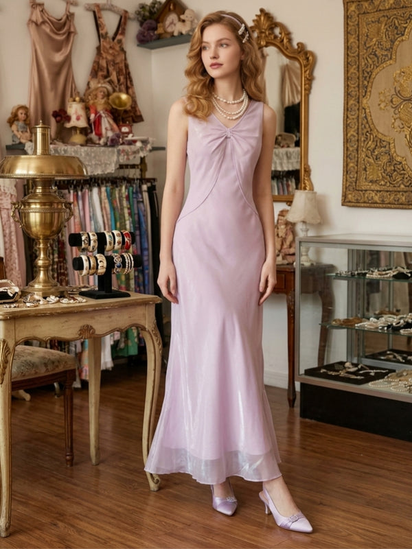 Trumpet/Mermaid V-Neck Taffeta Prom Dresses Vintage 80s Iridescent Dress Sleeveless Ankle-Length