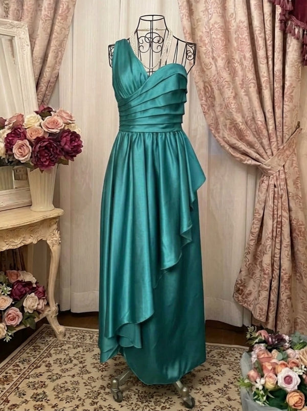 A-Line/Princess One-Shoulder Taffeta Prom Dresses Vintage 80s Iridescent Dress Sleeveless Floor-Length Ruffles