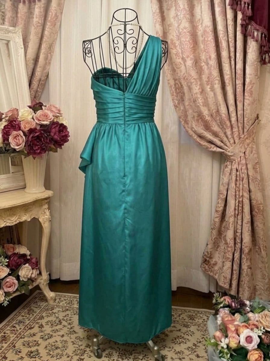 A-Line/Princess One-Shoulder Taffeta Prom Dresses Vintage 80s Iridescent Dress Sleeveless Floor-Length Ruffles